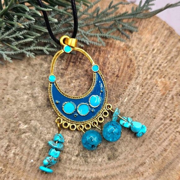 2pcs Turquoise Howlite Pendant And Chunky Cuff Bracelet Set - Picture 8 of 10